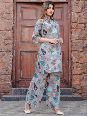 Rajwada Grey Cotton Printed Stitched Co Ord Set for Women