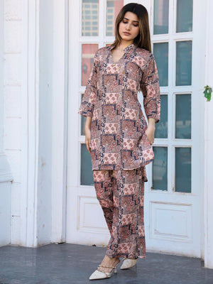 Rajwada Multicolor Cotton Printed Stitched Co Ord Set for Women
