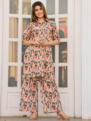 Rajwada Peach Cotton Printed Stitched Co Ord Set for Women