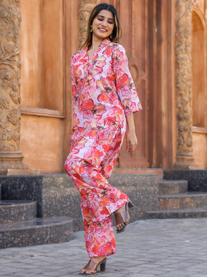 Rajwada Red and White Cotton Printed Co Ord Set for Women
