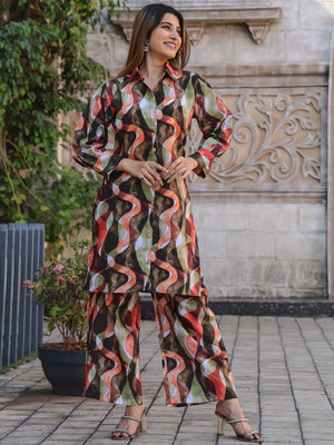 Rajwada Multicolor Cotton Printed Stitched Co Ord Set for Women