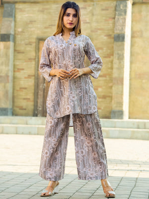 Rajwada Grey Cotton Printed Stitched Co Ord Set for Women