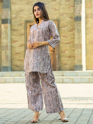 Rajwada Grey Cotton Printed Stitched Co Ord Set for Women