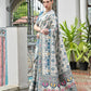 Rajwada Off White And  Dusty  Blue Silk Blend Printed Saree For Women