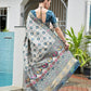 Rajwada Off White And  Dusty  Blue Silk Blend Printed Saree For Women