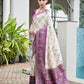 Rajwada Off White And Violet Silk Blend Printed Saree For Women