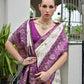 Rajwada Off White And Violet Silk Blend Printed Saree For Women