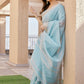 Rajwada Pastel Blue Silk Blend Printed Saree For Women