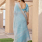 Rajwada Pastel Blue Silk Blend Printed Saree For Women