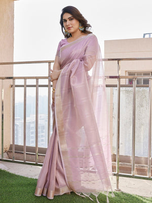 Rajwada Dusty Lavender Silk Blend Printed Saree For Women