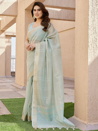 Rajwada Light Pista Green Silk Blend Printed Saree For Women