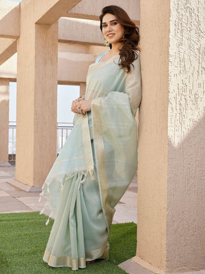 Rajwada Light Pista Green Silk Blend Printed Saree For Women