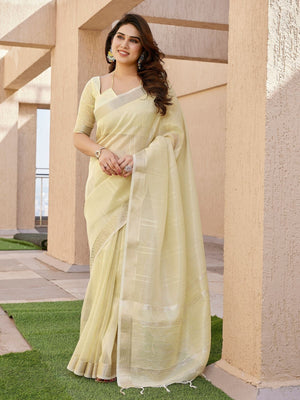 Rajwada Light Yellow Silk Blend Printed Saree For Women