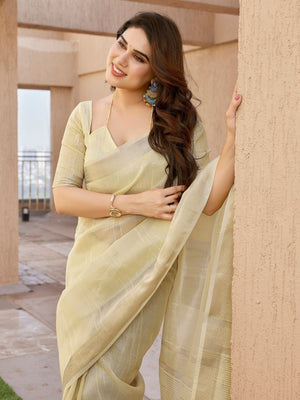 Rajwada Light Yellow Silk Blend Printed Saree For Women