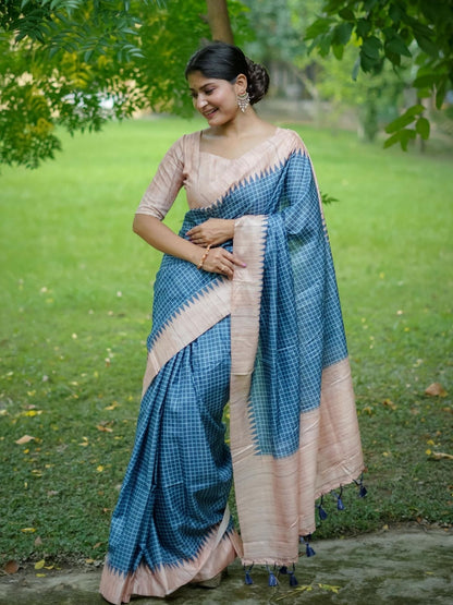 Rajwada Blue Silk Blend Printed Saree For Women