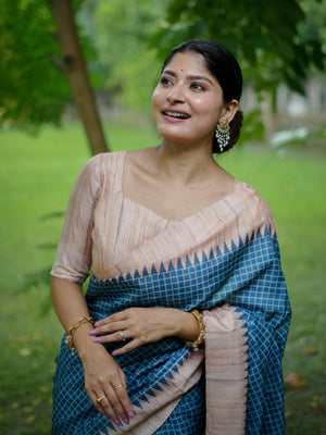 Rajwada Blue Silk Blend Printed Saree For Women