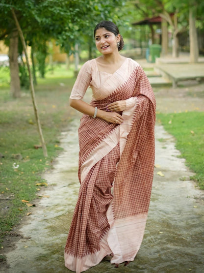 Rajwada Brown Silk Blend Printed Saree For Women