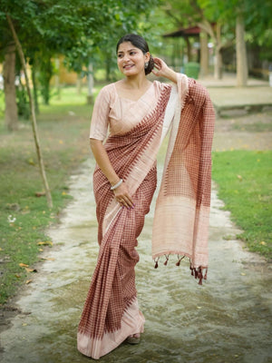Rajwada Brown Silk Blend Printed Saree For Women