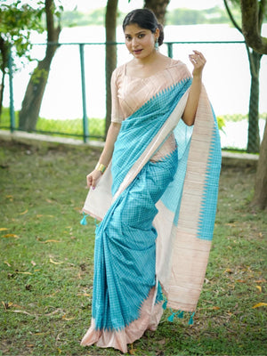 Rajwada Light Blue Silk Blend Printed Saree For Women