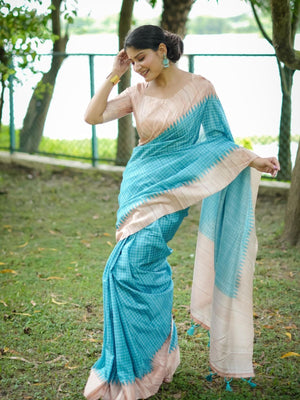 Rajwada Light Blue Silk Blend Printed Saree For Women