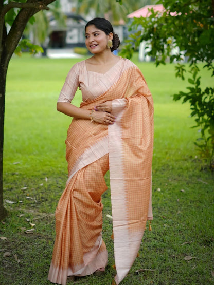 Rajwada Peach Silk Blend Printed Saree For Women