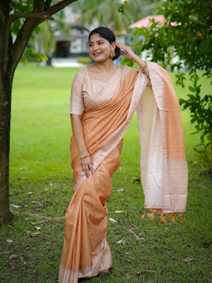 Rajwada Peach Silk Blend Printed Saree For Women