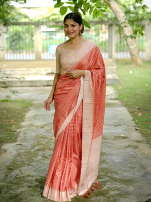 Rajwada Orange Silk Blend Printed Saree For Women