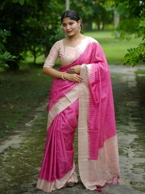 Rajwada Pink Silk Blend Printed Saree For Women