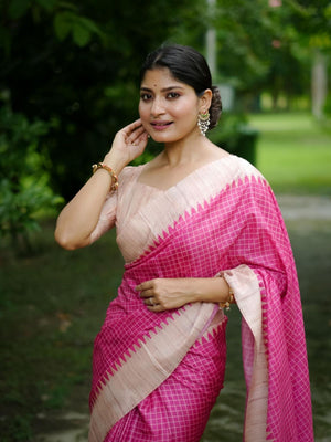 Rajwada Pink Silk Blend Printed Saree For Women