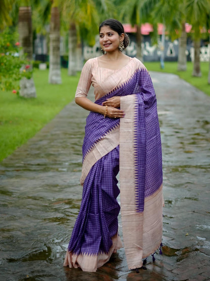 Rajwada Royal Purple Silk Blend Printed Saree For Women