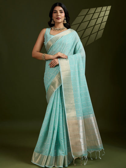 Rajwada Aqua Blue Silk Blend Printed Saree For Women