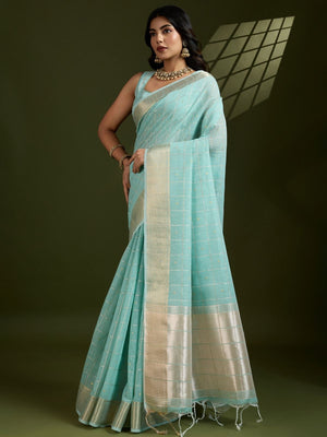 Rajwada Aqua Blue Silk Blend Printed Saree For Women