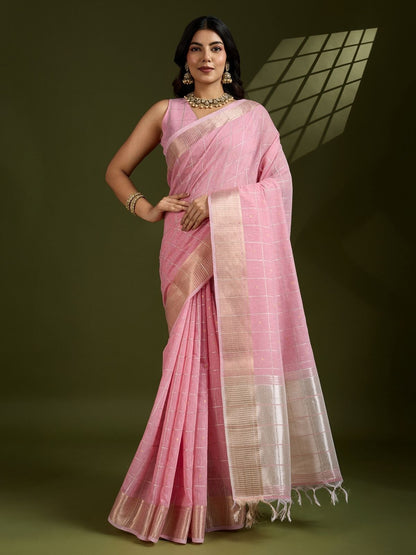 Rajwada Baby Pink Silk Blend Printed Saree For Women