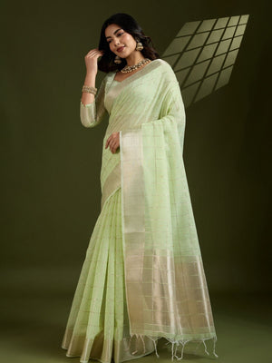 Rajwada Pista Green Silk Blend Printed Saree For Women