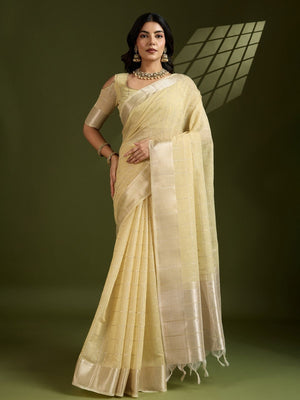 Rajwada Light Yellow Silk Blend Printed Saree For Women