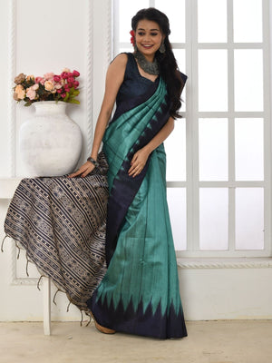 Rajwada Light Blue And Navy Blue Silk Blend Printed Saree For Women