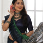 Rajwada Navy Blue And Green Silk Blend Printed Saree For Women