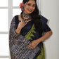 Rajwada Navy Blue And Olive Silk Blend Printed Saree For Women