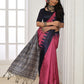 Rajwada Pink And Navy Blue Silk Blend Printed Saree For Women