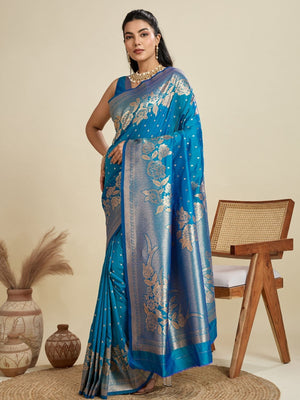 Rajwada Sky Blue Silk Blend Printed Saree For Women