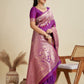 Rajwada Dark Magenta Silk Blend Printed Saree For Women
