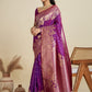 Rajwada Dark Magenta Silk Blend Printed Saree For Women