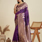 Rajwada Deep Purple Silk Blend Printed Saree For Women