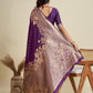 Rajwada Deep Purple Silk Blend Printed Saree For Women