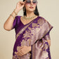 Rajwada Deep Purple Silk Blend Printed Saree For Women