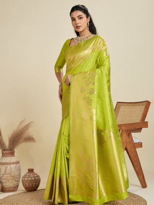 Rajwada Lime Green Silk Blend Printed Saree For Women