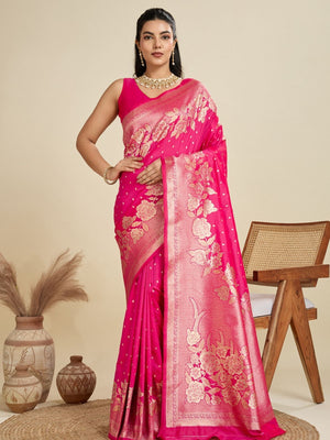 Rajwada Magenta Pink Silk Blend Printed Saree For Women