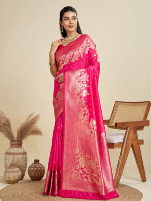 Rajwada Magenta Pink Silk Blend Printed Saree For Women