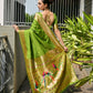 Rajwada Lime Green Silk Blend Embroidered Saree For Women