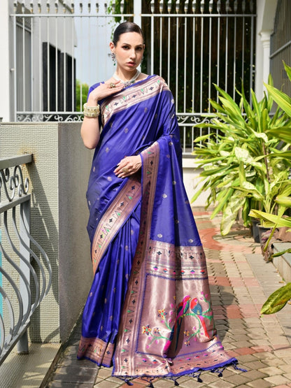 Rajwada Royal Blue Silk Blend Embroidered Saree For Women